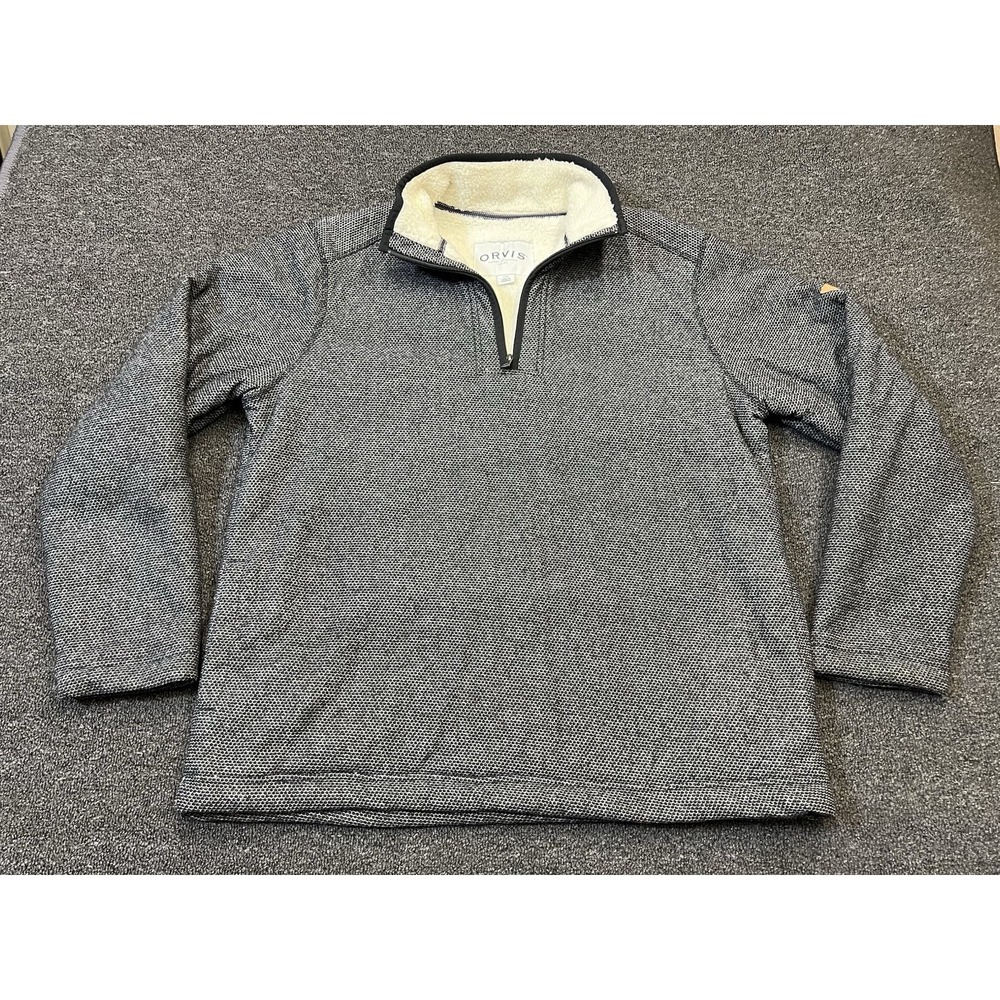 Orvis Brighton Men's Large Sherpa Fleece Lined Quarter Zip Pullover Sweater Gray